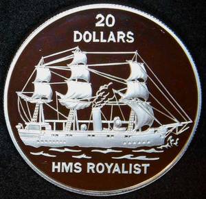 Gem Uncirculated DCAM Proof Silver 1993 Tuvalu $20 HMS Royalist Sloop, 15K Mintage, KM# 18
