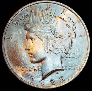 AUUNC 1923 Peace Dollar, Very Near Full Luster