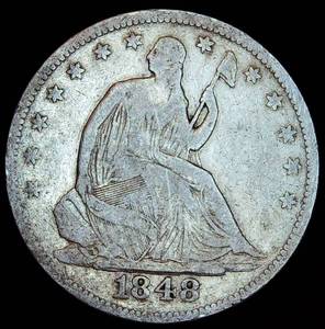Better Date 1848-P Seated Half Dollar, Poss WB-6 RPD, FVF, details