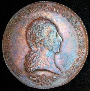 Beautiful RedBrown 1800-A Austria 6 Kreuzer, VFXF, Unaltered wRainbow Toning