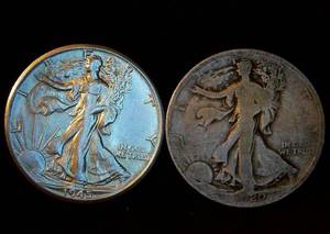 AU 1945-D  1920-P Walking Liberty Half Dollars