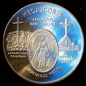 2015 Medjugorje Miraculous Medal, Queen of Peace, 1 oz .999 Silver Round