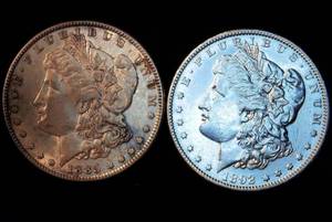 (2) XF Philly Morgan Dollars, 1885 Unaltered  Cleaned 1892