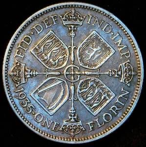 XF 1935 Great Britain .50 Silver Florin, Original Surfaces wPartial Luster