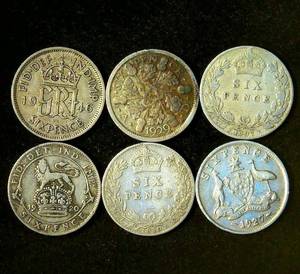 Collection of British Empire Silver Six Pence Coins