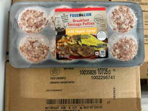 DD. 6x Food Lion Breakfast Sausage Patties-Maple Syrup
