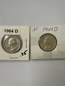 Two 1964 D Silver Quarters