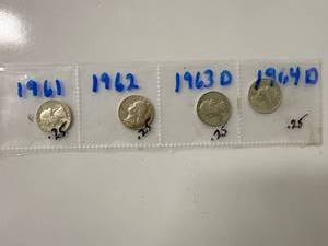 Four Silver Washington Quarters