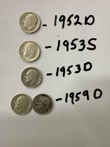Five Silver Roosevelt Dimes