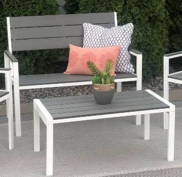 New 2pc Outdoor Set Composite Polywood All Weather Wood GrayWhite - Bench and Coffee Table