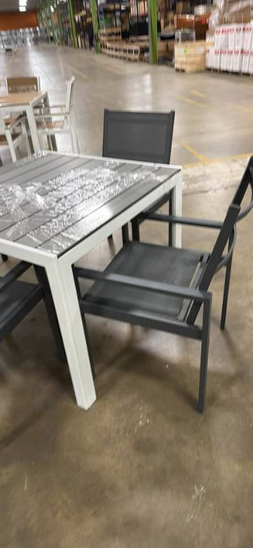 New Winston 7pc Outdoor Dining Set Composite Polywood All Weather Wood WhiteGray Rectangle Table - 62 x 34.5 x 28 With Gray Dining Chairs