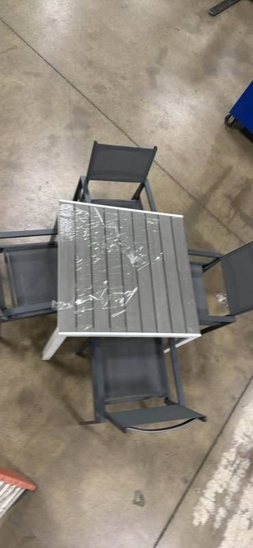 Winston 5pc Outdoor Dining Set - WhiteGray Aluminum frame, with Polywood top Table with Gray Dining Chairs