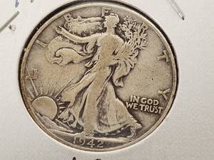 1942 Walking Liberty Half Dollar Coin with Denver Mint Mark
