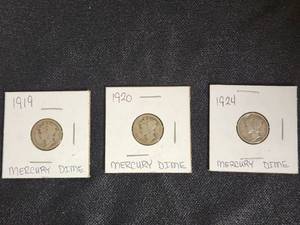 Mercury Dimes Collection 1919, 1920, 1924