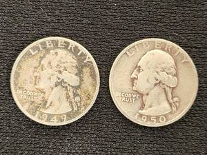 1949 and 1950 Washington Quarter Dollars