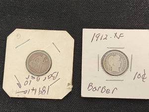 1912 Barber Dime and 1891 Seated Liberty Dime