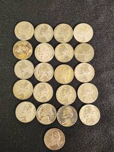 Lot of 21 Jefferson Nickels from 1942-1945 with Various Mint Marks