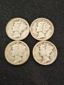 Mercury Dimes Set 1925, 192x, 1927, 1937 Coins