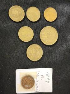 Lot of Coins Including 1894 2 Pfennig, French Francs, and Italian Lire