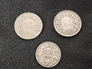 Swiss Coins Including 1929 12 Franc and 20 Centimes