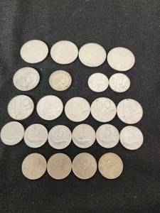 Lot of Various Coins Including Italian Lira and Mexican Pesos