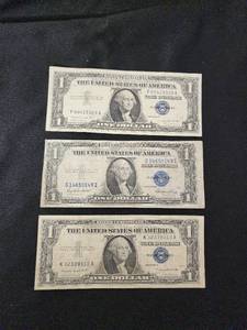 Lot of 3 U.S. Silver Certificate One Dollar Bills Series 1935 and 1957