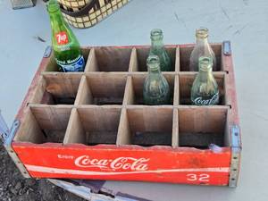 Coca-Cola Wooden Crate with Vintage Glass Bottles