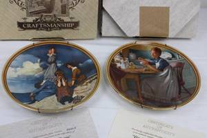 Knowles Craftsmanship Norman Rockwell Plates - Waiting on the Shore & Working in the Kitchen (Lot of 2)