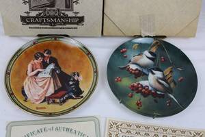 Knowles Craftsmanship Plates - Norman Rockwell A Couples Commitment & The Chickadee