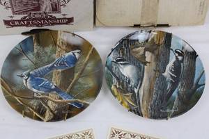 Kevin Daniel Birds of Your Garden Plates - Blue Jay & Downy Woodpecker (Knowles China)