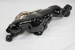 Black Panther Ceramic Lamp - Cat-Shaped Light with Cord & Switch 18.5 L