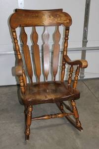 Antique Carved Wood Rocking Chair with Floral Back Panel