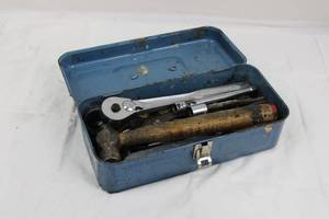 Craftsman Ratchet Tool Set in Blue Metal Box with Hammer & Sockets