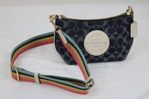 Coach Signature Canvas Crossbody Bag - Navy Monogram with Rainbow Strap