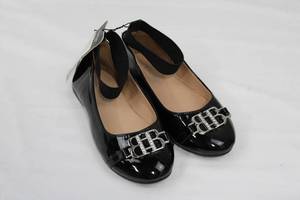 Bebe Girls Black Patent Leather Flats With Crystal Buckle - Size 9 Kids