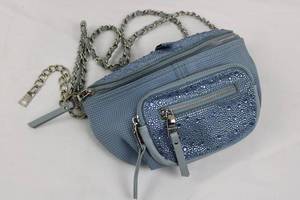 Steve Madden Denim Blue Crystal-Embellished Crossbody Bag with Chain