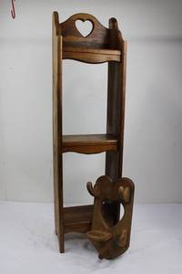 Rustic Wooden Wall Shelf with Heart Cutouts & Coat Hook Board