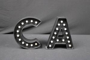 Marquee Letters CA - Black Plastic with LED Bulbs, 9in Tall