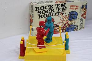 Rock Em Sock Em Robots Boxing Game - Mattel Ring Set with Red & Blue Robots