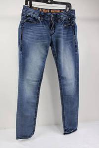 Rock Revival Jeans - Embroidered Back Pockets, Medium Blue Denim, Size 30