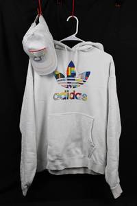 Adidas Rainbow Trefoil Hoodie & Cap - White, Large