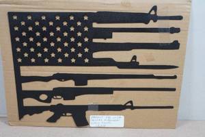 Laser Cut Metal Wall Dcor - Flag & Gun