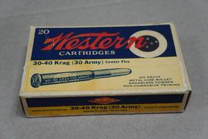 Antique Western .30-40 Krag Ammo Box with 19 Empty Casings