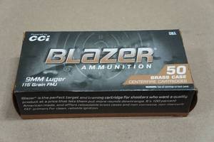 50 CCI Blazer Brass 9mm Luger 115 Gr FMJ Ammo