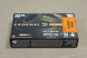 20 Federal Premium .308 Win 168 Gr Gold Medal Center Strike Open Tip Match Ammo