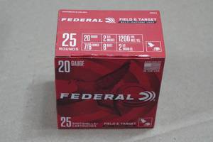 25 Federal Field & Target 20 Gauge 2-34 8 Shot Shotshells