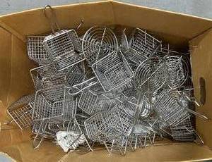 Box full of Restaurant Serving Dishes for French Fries, Onion Rings and Tacos