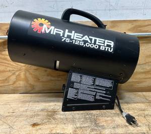 Mr. Heater Forced Air Propane Heater, 125,000 BTU, 3125 Sq. Ft. Capacity, Model# F228128 #106928 Msrp $219.99 see description