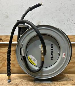 Klutch Auto-Rewind Air Hose Reel with 12in. x 50ft. Rubber Hose, 300 PSI #73429 Msrp $149.99 see description
