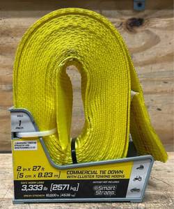 SmartStraps Ratchet Tie-Down Strap, 2in. x 27ft., with Cluster Hooks, 10,000-Lb. Breaking Strength, Model# 4553 #54397 Msrp $27.99 see description